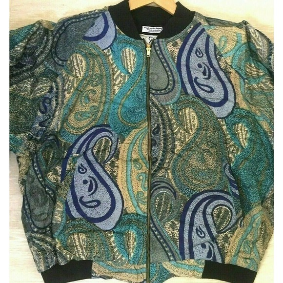 NWOT GOOUCH Bomber Jacket Mens Pop Art 90' Paisley - Picture 2 of 6
